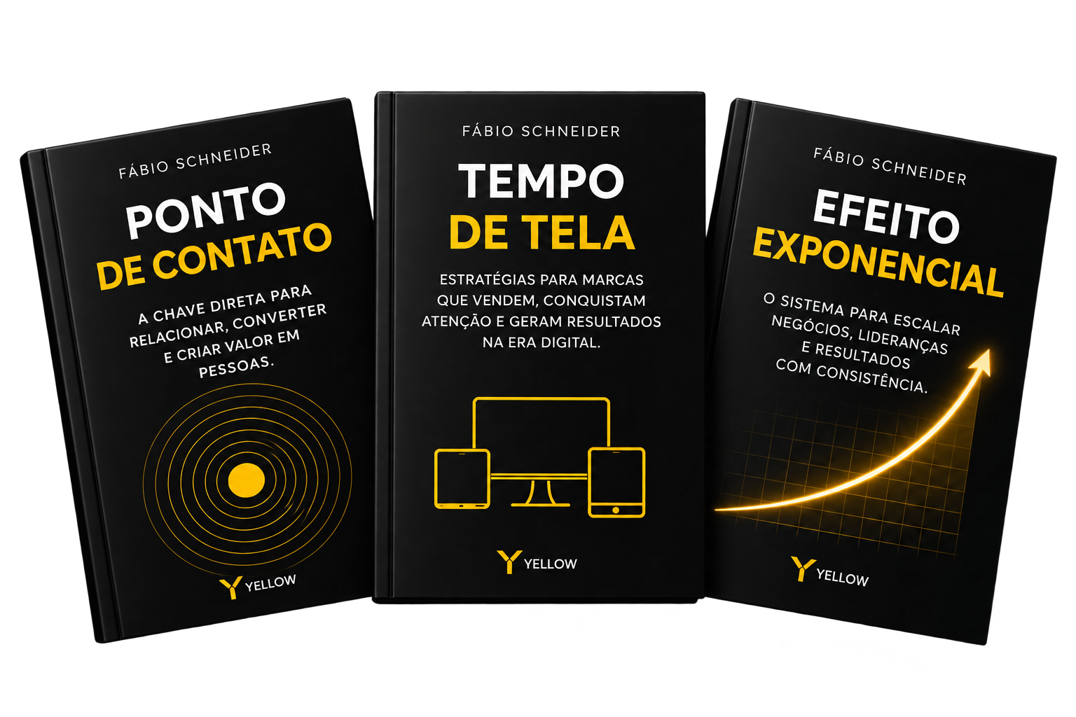 Livros Ponto de Contato, Tempo de Tela e Efeito Exponencial, de Fábio Schneider